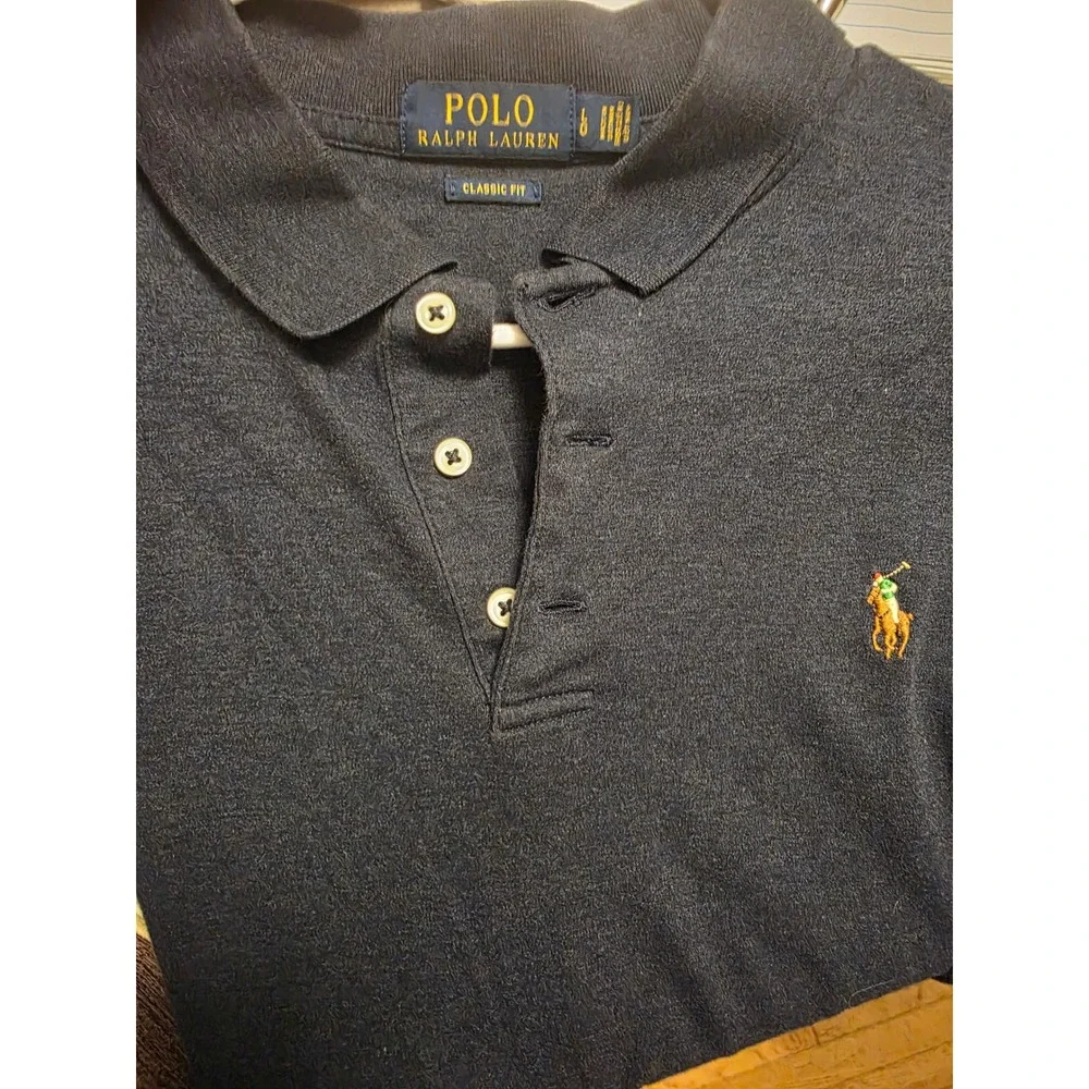 Polo Ralph Lauren Mens Classic Fit Polo Shirt Heathered Navy Blue Short Sleeve L